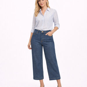 NWT Women's Nanette Lepore Blue Jolie Super High Rise Crop Wide Leg Jeans Size 8